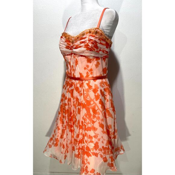 Floral silk dress romantic Y2K spring coquette sequins flare easter women M - Picture 4 of 10